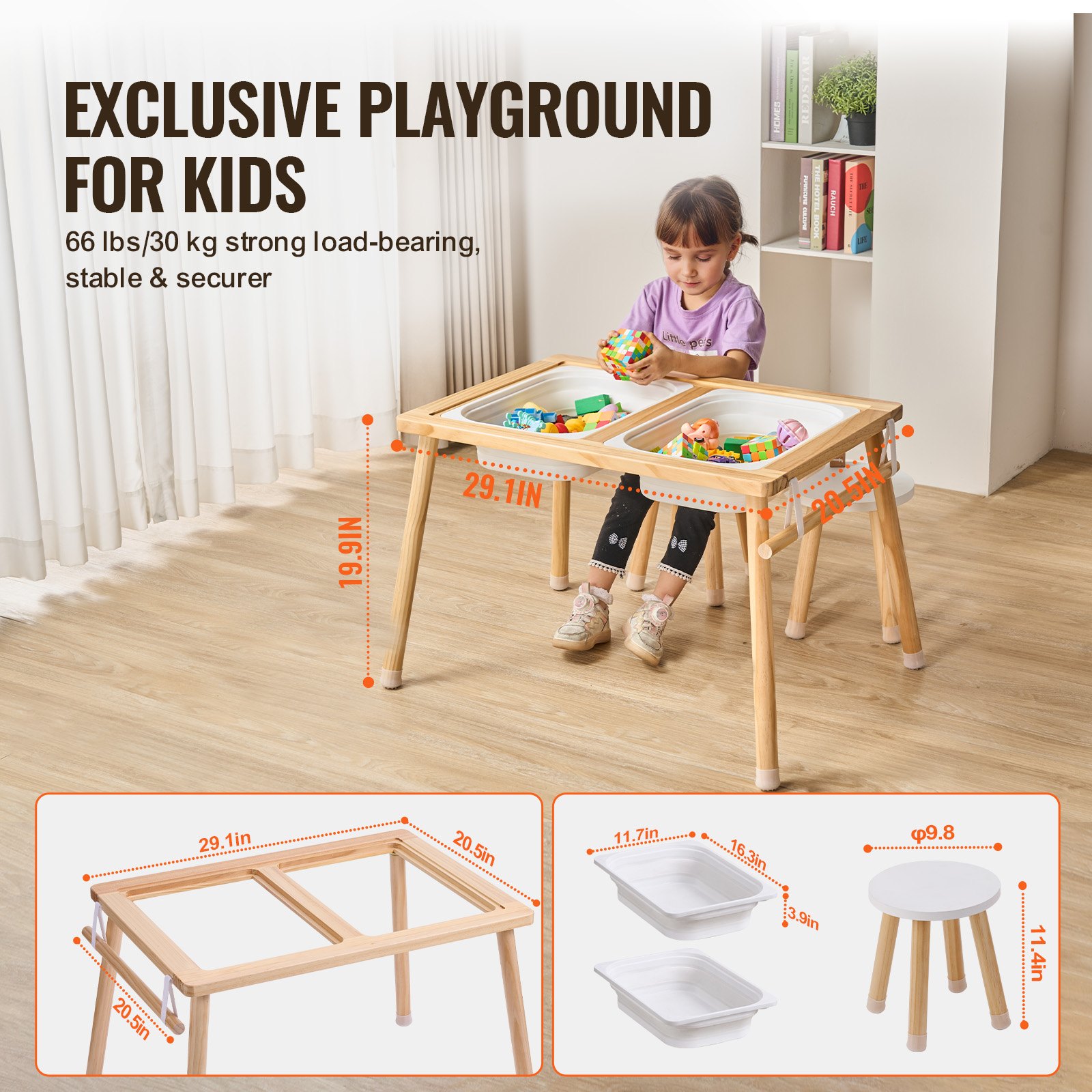 VEVOR Mesa y Sillas Sensoriales para Niños, Mesa de Actividades con 2 Taburetes, 2 Contenedores de Almacenamiento y Soporte para Rollos de Papel, Mesa Sensorial de Agua y Arena para Juegos para Niños