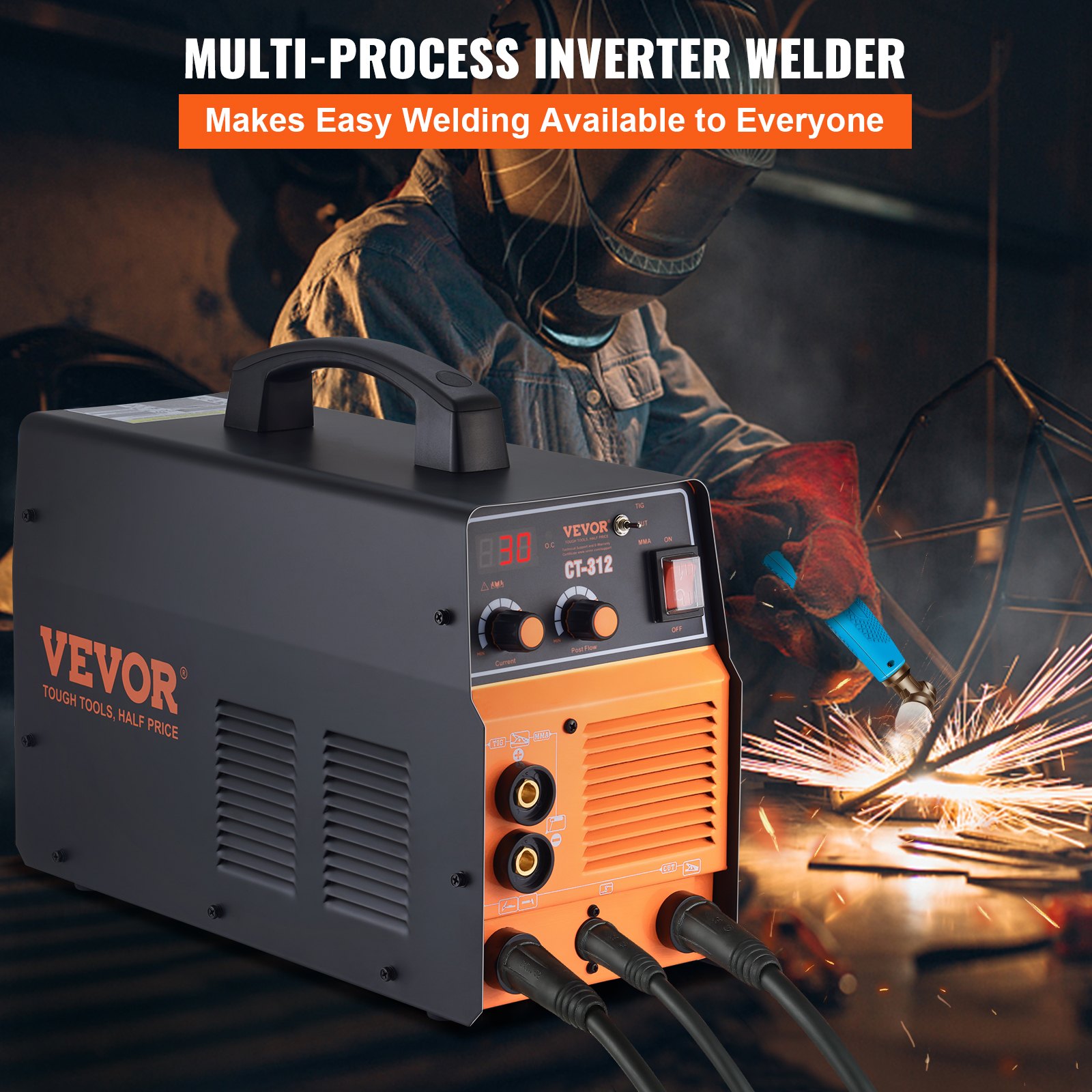 VEVOR Máquina de Soldadura por Plasma 3 en 1 Máquina Combinada de Corte por Plasma TIG/MMA CT-312 Cortadora de Plasma de 30 A Soldadora TIG de 120 A y Soldadora de Varilla de 120 A