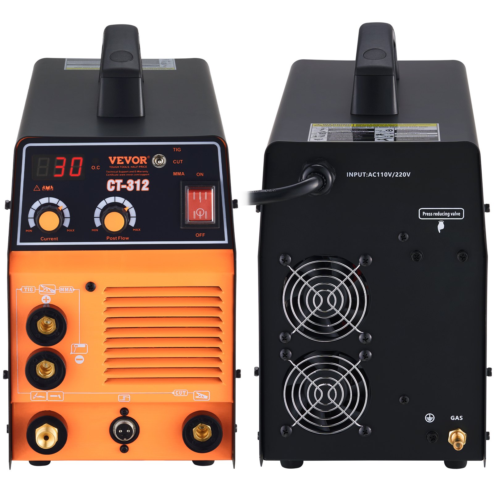 VEVOR Máquina de Soldadura por Plasma 3 en 1 Máquina Combinada de Corte por Plasma TIG/MMA CT-312 Cortadora de Plasma de 30 A Soldadora TIG de 120 A y Soldadora de Varilla de 120 A