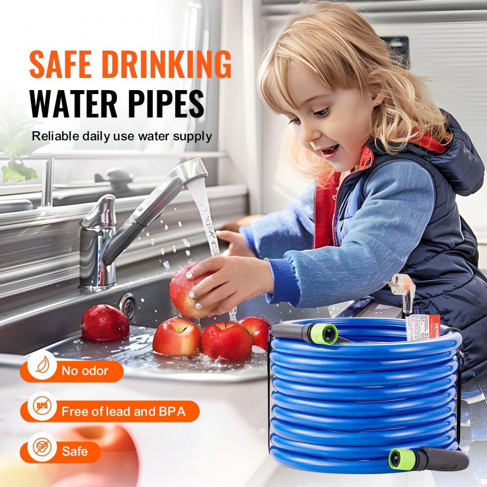 VEVOR Manguera de Agua Potable Calentada para RV 15,2 m Anticongelante -42,7 °C Autorregulación Automática Diámetro Interior de 5/8" con Kit de Accesorios de Conexión Rápida sin Plomo sin BPA