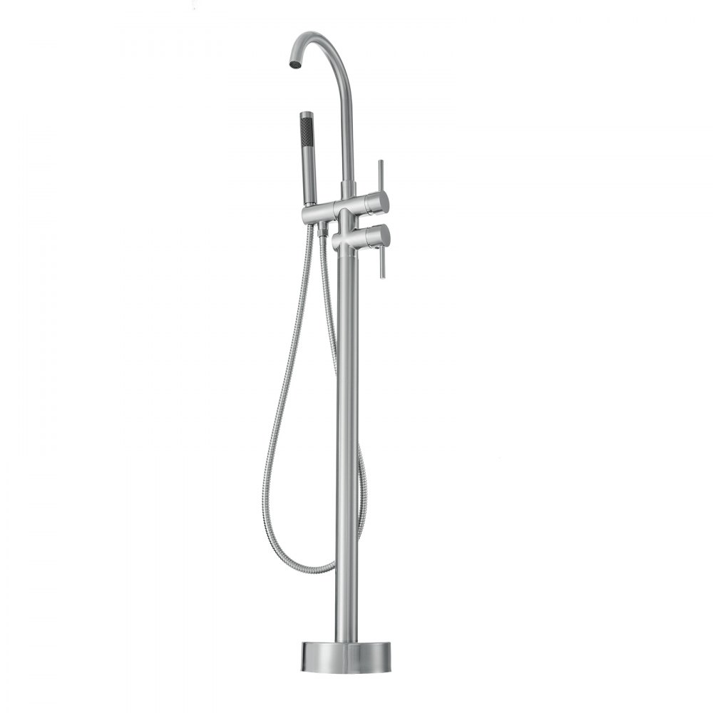 VEVOR Grifo para Bañera con Pedestal de 47" Mezclador de Ducha para Montaje en Piso Relleno para Bañera con Pedestal 2 Modos de Agua Caño Giratorio de 360° para Baño, Ducha, Limpieza de Desagües