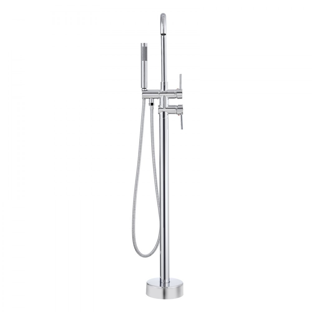VEVOR Grifo para Bañera con Pedestal de 47" Grifo Mezclador de Ducha con Acabado Pulido Relleno para Bañera con Pedestal 2 Modos de Agua Caño Giratorio de 360° para Baño, Ducha, Limpieza de Desagües