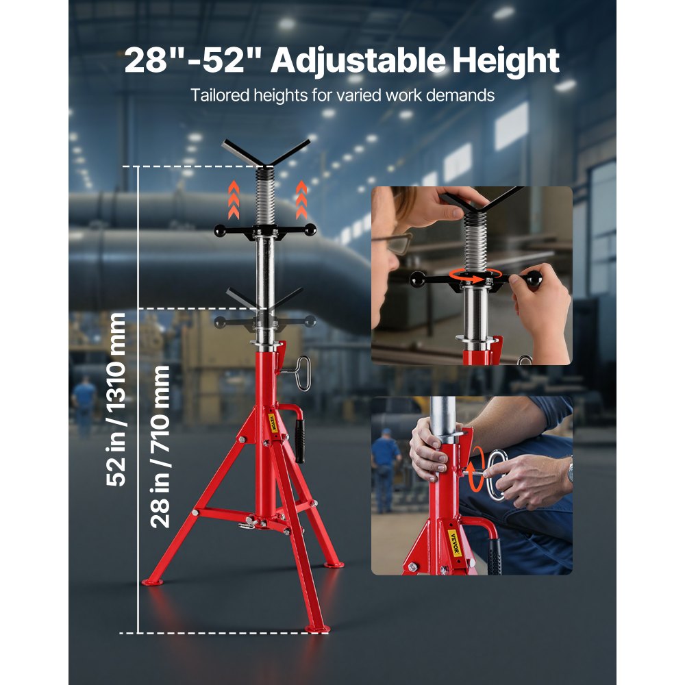 VEVOR Soporte para tubos con cabezal en V 0,32 a 30,48 cm altura ajustable 71-132 cm soporte para tubos Carga de 1134 kg soportes de tubo plegable portátil carcasa de acero al carbono