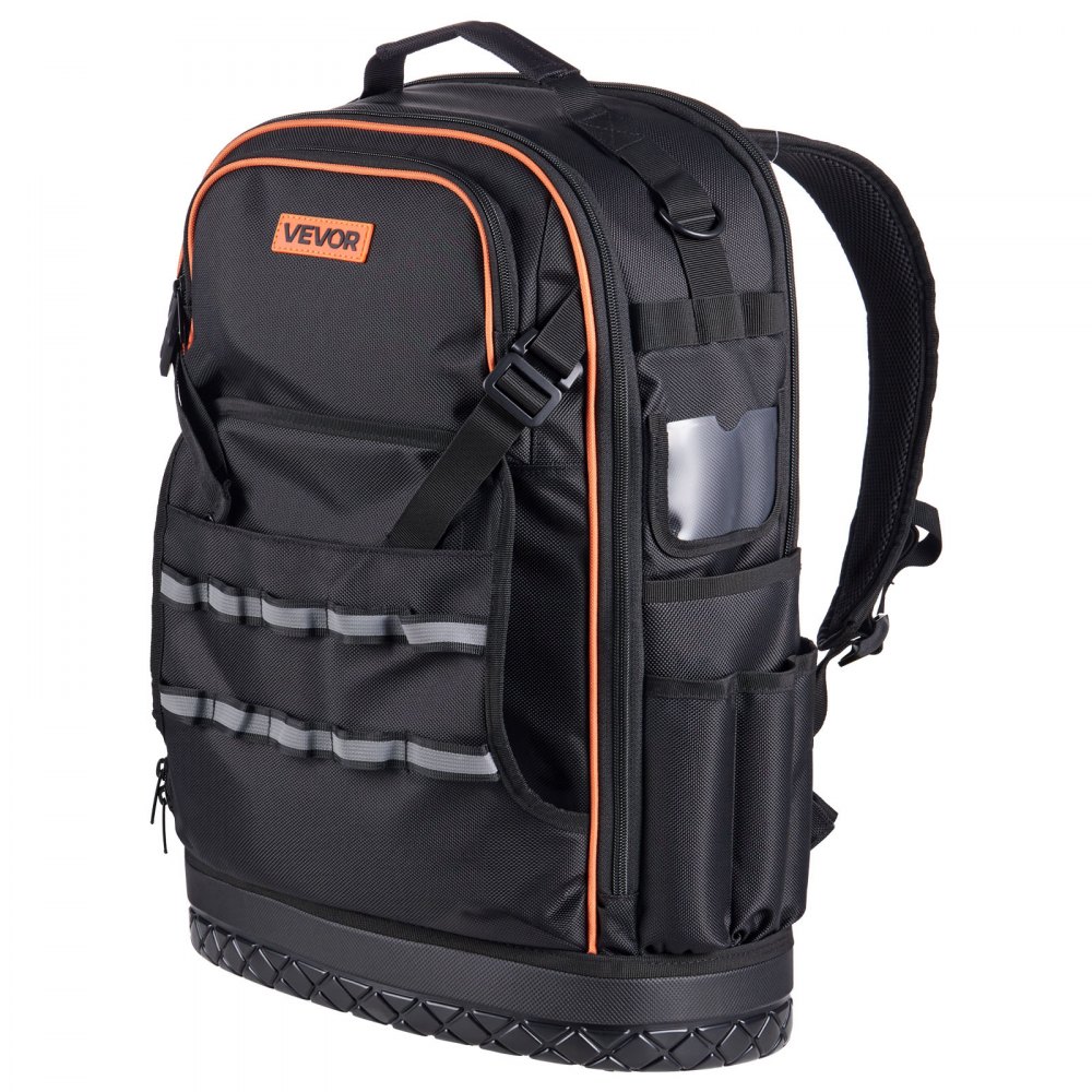 VEVOR Mochila para Herramientas, Mochila de Trabajo 370 x 195 x 520 mm con 65 Bolsillos, Compartimento para Portátil y Base Moldeada, Organizador de Herramientas para Electricistas, Reparadores