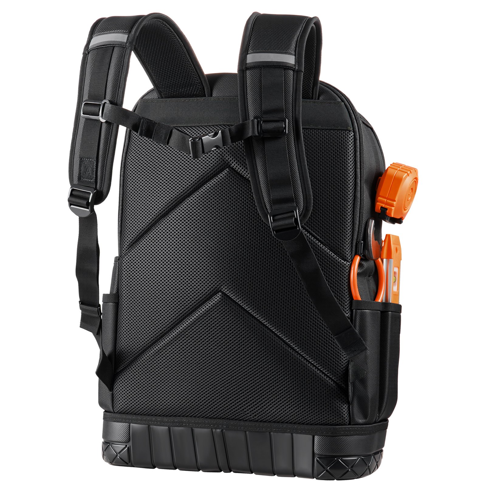 VEVOR Mochila para Herramientas, Mochila de Trabajo 370 x 195 x 520 mm con 65 Bolsillos, Compartimento para Portátil y Base Moldeada, Organizador de Herramientas para Electricistas, Reparadores