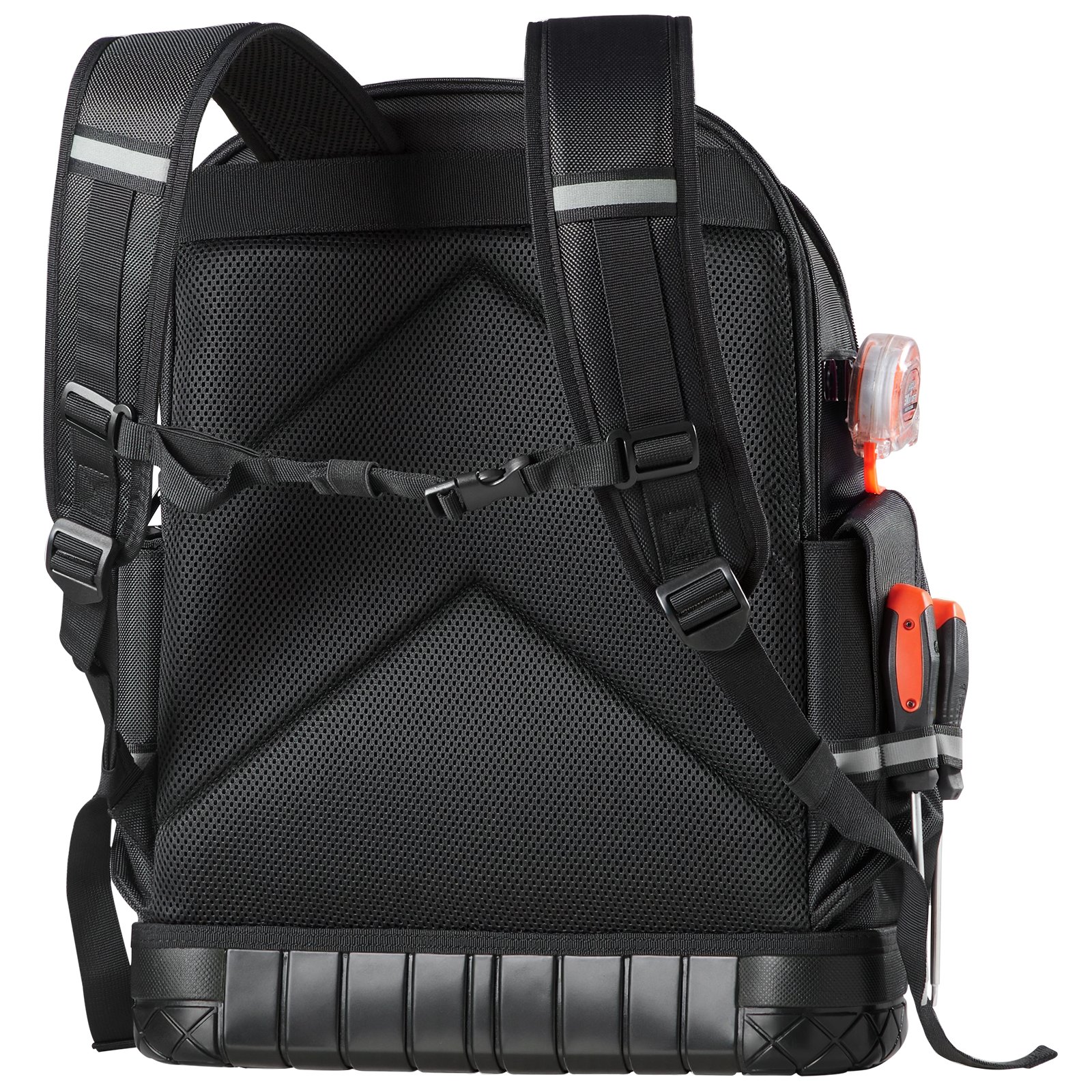 VEVOR Mochila para Herramientas, Mochila de Trabajo 365 x 195 x 470 mm con 64 Bolsillos, Compartimento para Portátil y Base Moldeada, Organizador de Herramientas para Electricistas, Reparadores