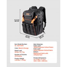 VEVOR Mochila para Herramientas 330 x 220 x 440 mm con Base de Tela Reforzada