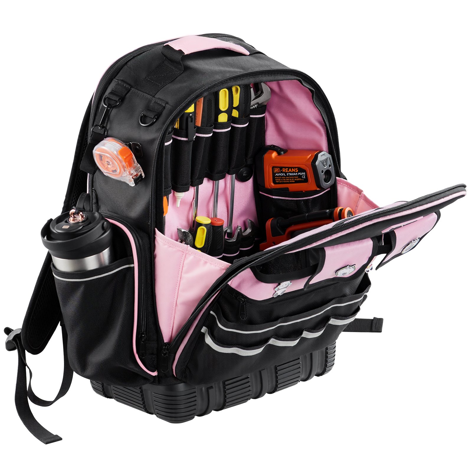 VEVOR Mochila para Herramientas, Mochila de Trabajo 330 x 200 x 490 mm con 56 Bolsillos, Compartimento para Portátil y Base Moldeada, Organizador de Herramientas para Electricistas, Reparadores