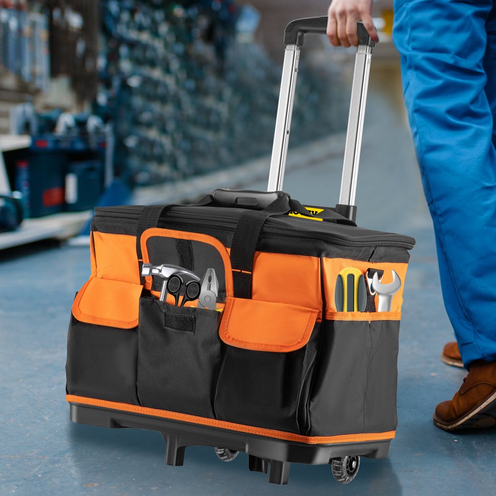 VEVOR Bolsa de Herramientas con Ruedas 47 x 27 x 33 cm Bolsa de Herramientas 1.4 Pies Cúbicos Caja de Herramientas de Rodillo Barras de Tracción Resistentes Asas Portátiles Prácticas Correas
