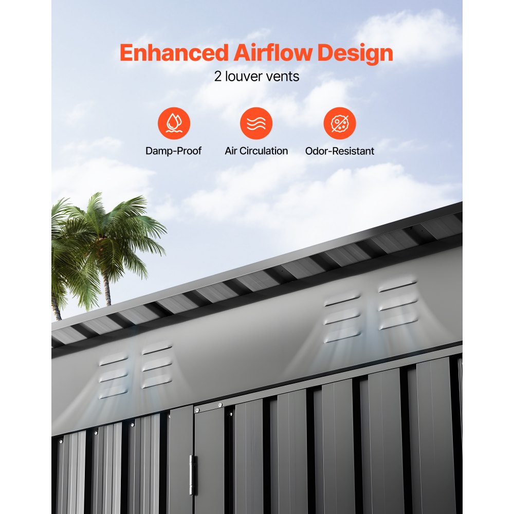 VEVOR Cobertizo Metálico para Herramientas, Caseta de Almacenamiento Exterior 1533 x 876 x 1815 mm con Puerta con Cerradura y 2 Ranuras de Ventilación, para Guardar Herramientas, Bicicletas, Gris