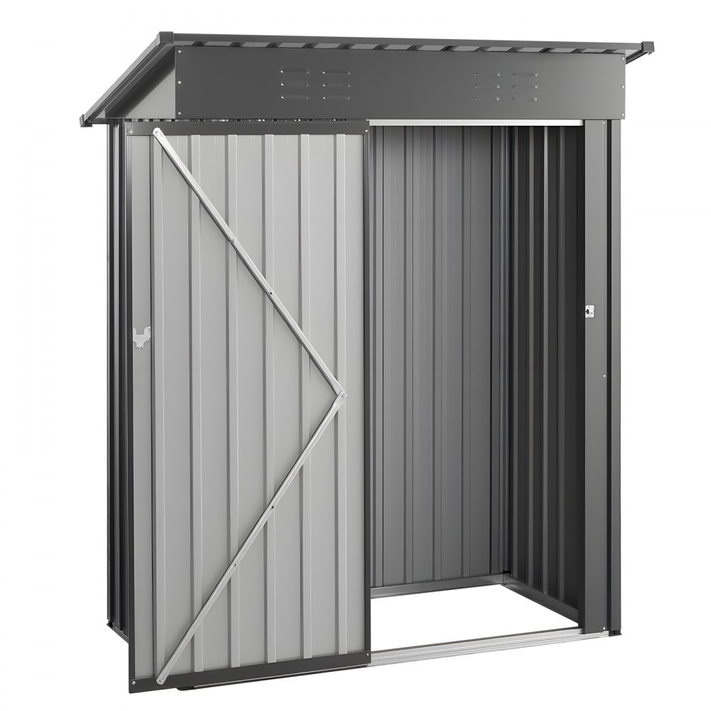 VEVOR Cobertizo Metálico para Herramientas, Caseta de Almacenamiento Exterior 1533 x 876 x 1815 mm con Puerta con Cerradura y 2 Ranuras de Ventilación, para Guardar Herramientas, Bicicletas, Gris