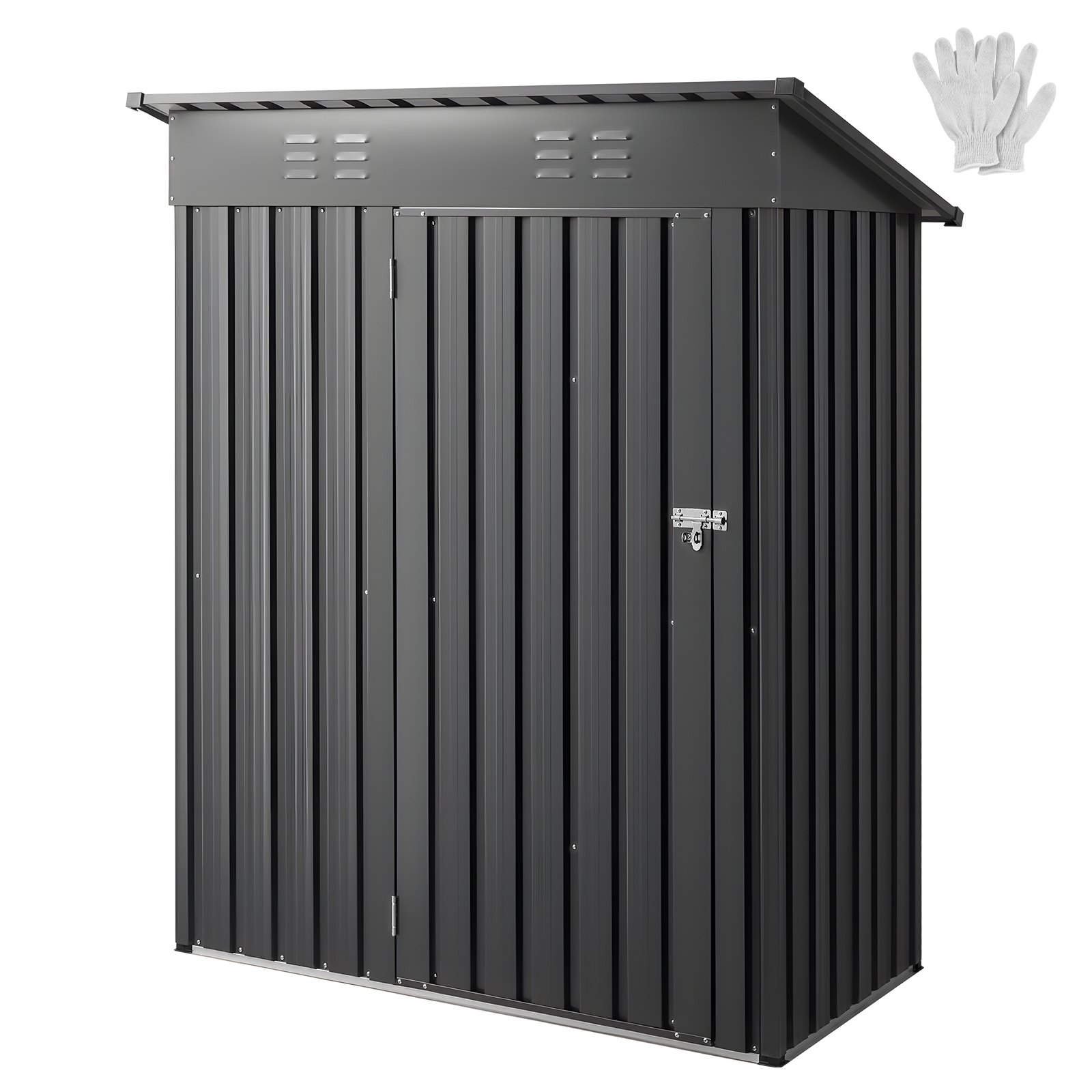VEVOR Cobertizo Metálico para Herramientas, Caseta de Almacenamiento Exterior 1533 x 876 x 1815 mm con Puerta con Cerradura y 2 Ranuras de Ventilación, para Guardar Herramientas, Bicicletas, Gris