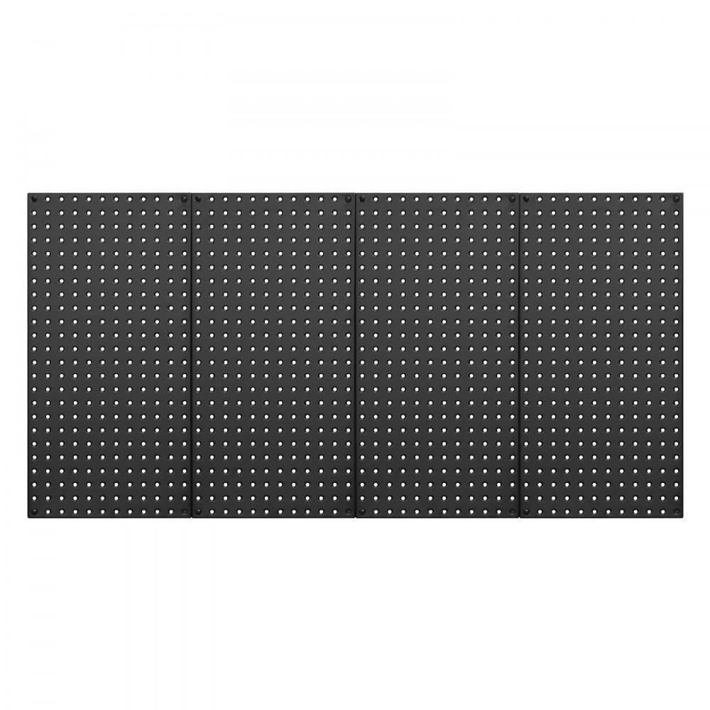 VEVOR Paneles Perforados de Metal de 609,6 x 304,8 x 19 mm 4 Paneles, Organizador de Pared Resistente con Accesorios, para Sala de Estar, Almacenamiento de Herramientas, Sala de Manualidades, Negro