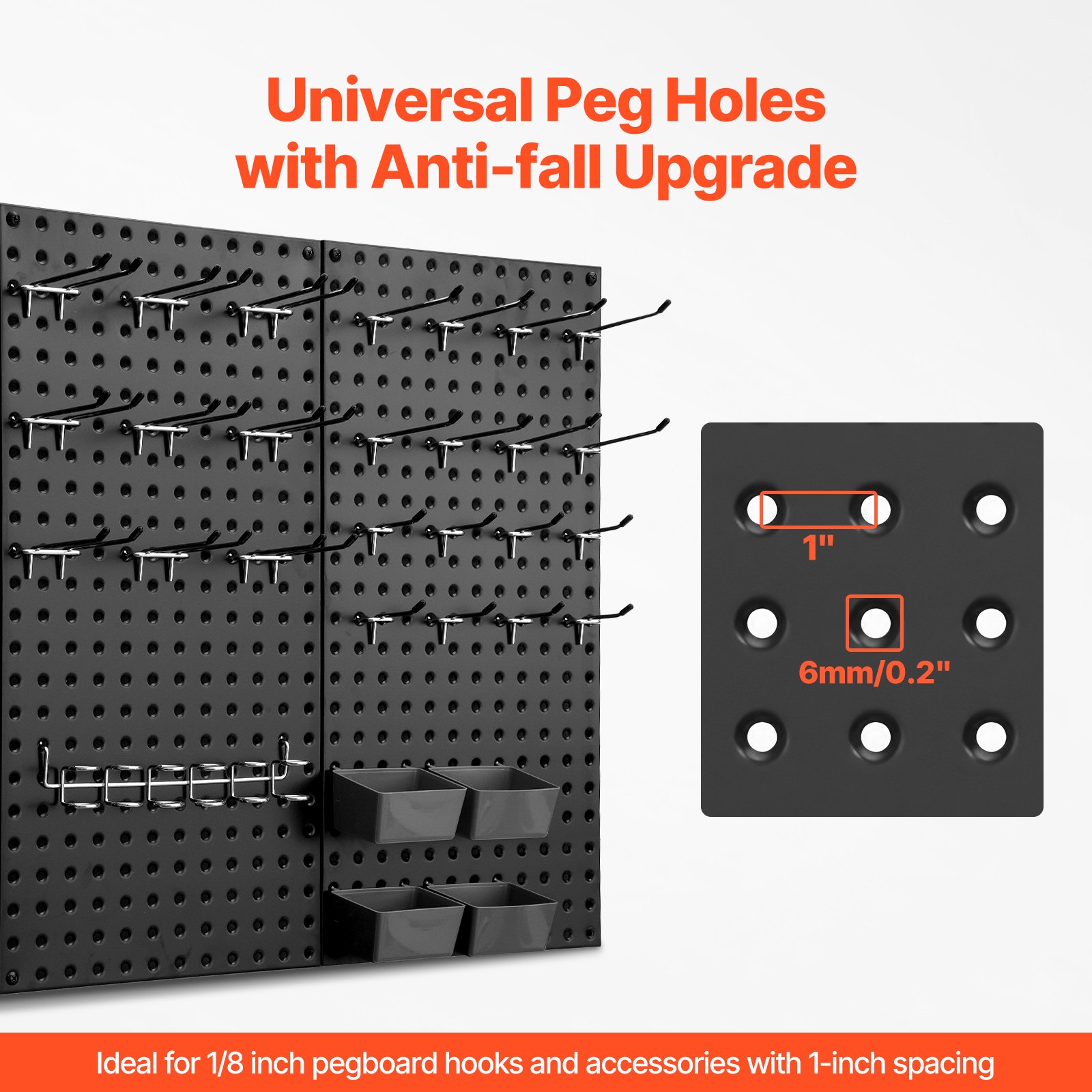 VEVOR Paneles Perforados de Metal de 609,6 x 304,8 x 19 mm 4 Paneles, Organizador de Pared Resistente con Accesorios, para Sala de Estar, Almacenamiento de Herramientas, Sala de Manualidades, Negro