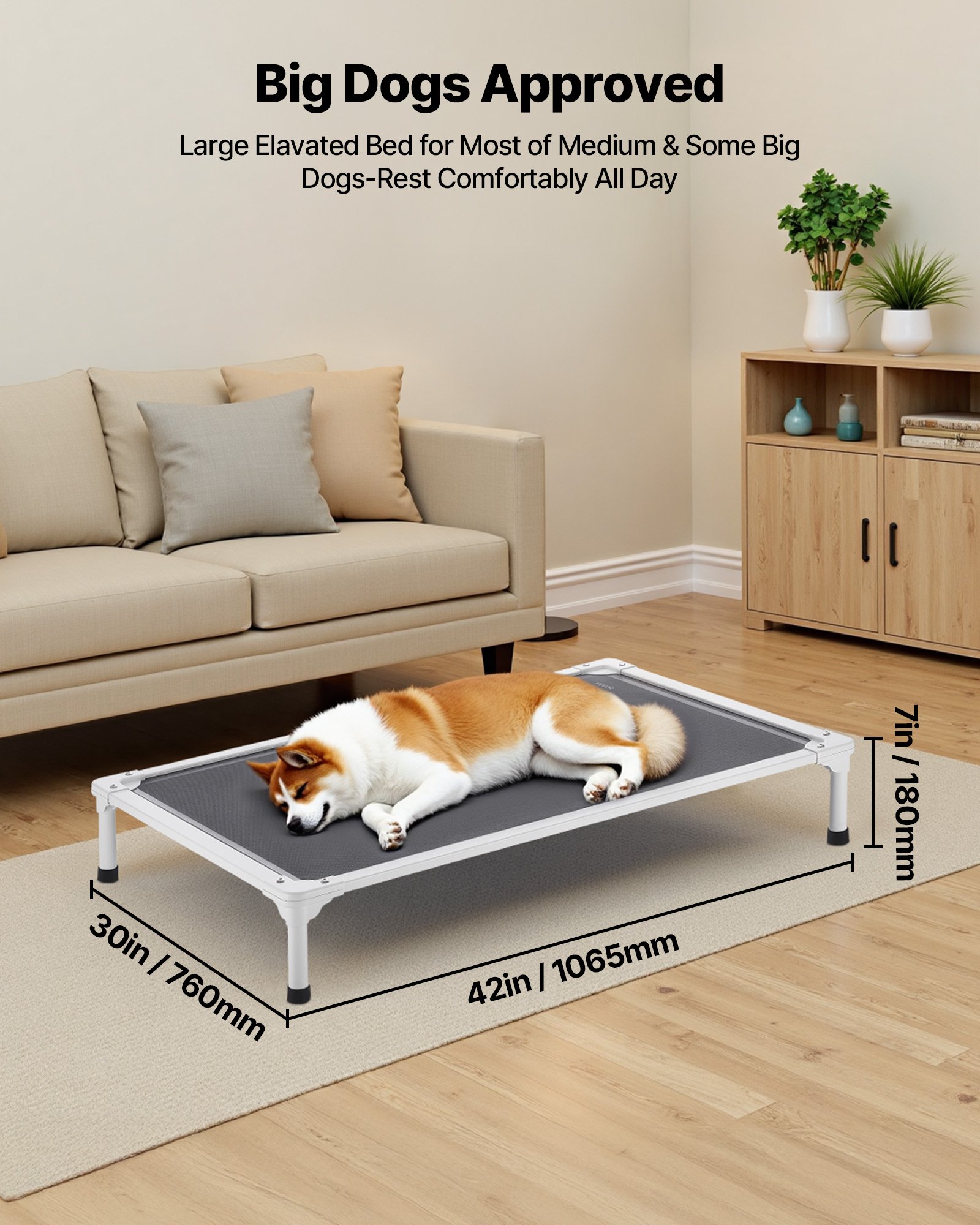 VEVOR Cama Elevada para Perros 1065 x 760 x 180 mm Estructura de Metal Malla Transpirable Cama para Mascotas Portátil Carga de 40 kg para Mantener Frescas a las Mascotas Interior Exterior, Talla L