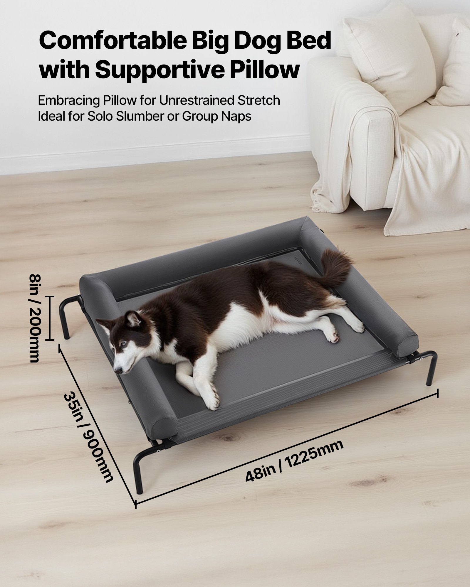 VEVOR Cama Elevada para Perros 1225 x 900 x 200 mm con Almohada Estructura de Metal Malla Transpirable Cama para Mascotas Portátil Carga de 50 kg para Mantener Frescas a las Mascotas, Talla XL
