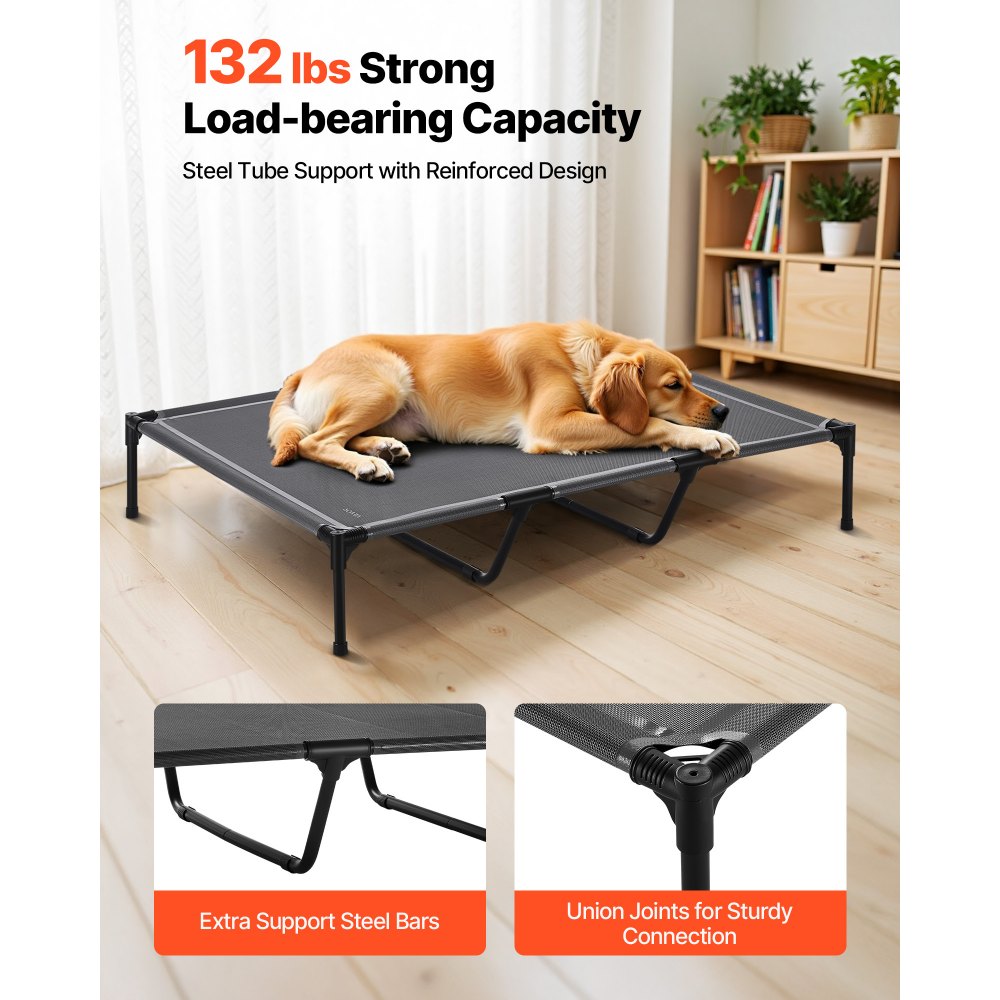 VEVOR Elevated Dog Bed for Large Dogs, Portable Raised Dog Cot with Steel Metal Frame and Breathable Teslin Mesh, Indoor & Outdoor Pet Cooling Raised Hammock Bed, XL, Gray