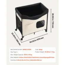 VEVOR Cama Elevada para Perros de 2 Niveles L Plegable Carga de 45 kg con Ruedas