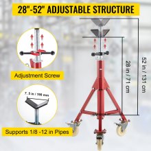 VEVOR Soporte de Tubería Capacidad del Tubo 0,32-30,48 cm Soporte para Tubería Plegable Cabeza V Altura 71-131 cm Capacidad de Carga 400 kg Soporte Alto de Tubo para Roscado Corte de Orificio Ranurado