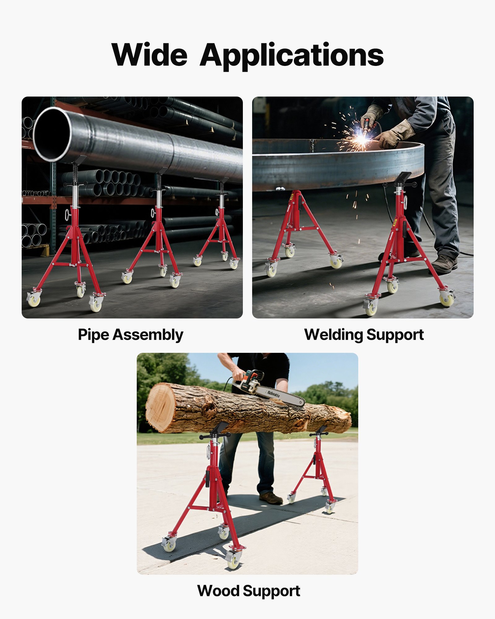 VEVOR Soporte de Tubería Capacidad del Tubo 0,32-30,48 cm Soporte para Tubería Plegable Cabeza V Altura 71-131 cm Capacidad de Carga 400 kg Soporte Alto de Tubo para Roscado Corte de Orificio Ranurado