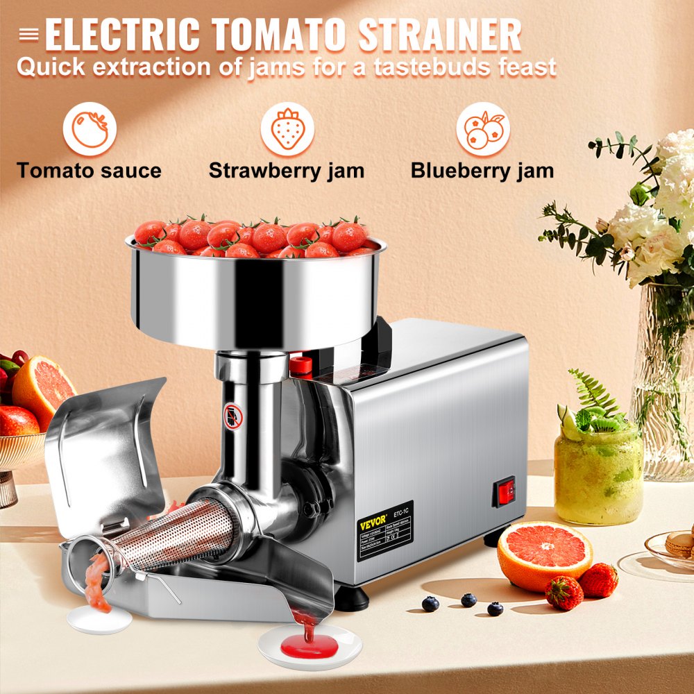 VEVOR Exprimidor ETC-1C Filtro Eléctrico para Tomates de Acero Inoxidable 370W Exprimidor Eléctricode para Salsa de Acero Inoxidable 90-160kg/h para Hacer Ketchup Salsa de Fresa Salsa de Arándano