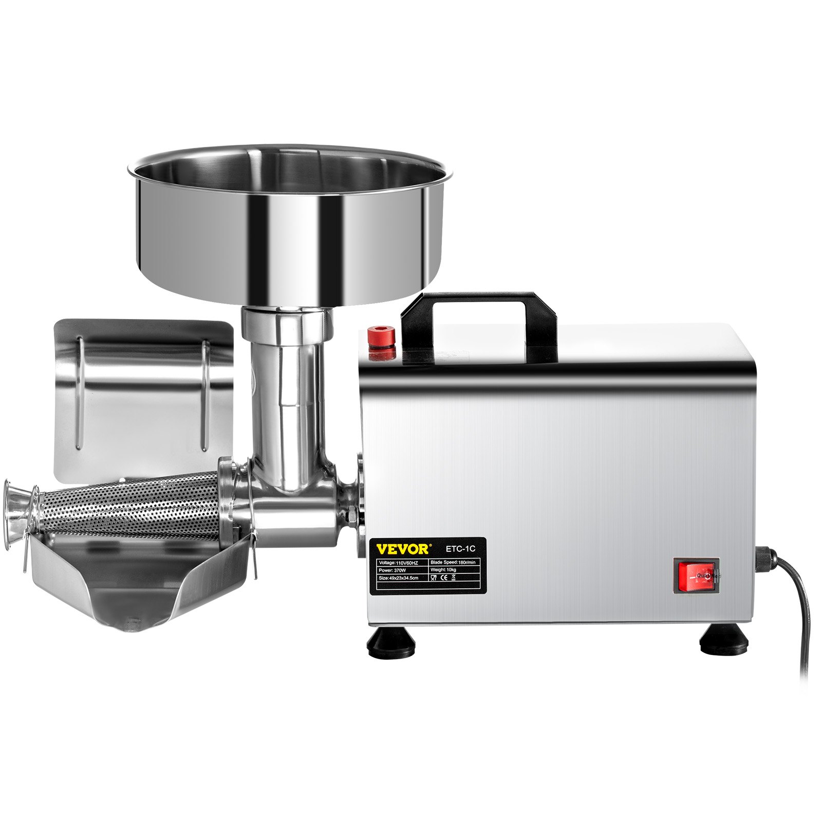 VEVOR Exprimidor ETC-1C Filtro Eléctrico para Tomates de Acero Inoxidable 370W Exprimidor Eléctricode para Salsa de Acero Inoxidable 90-160kg/h para Hacer Ketchup Salsa de Fresa Salsa de Arándano