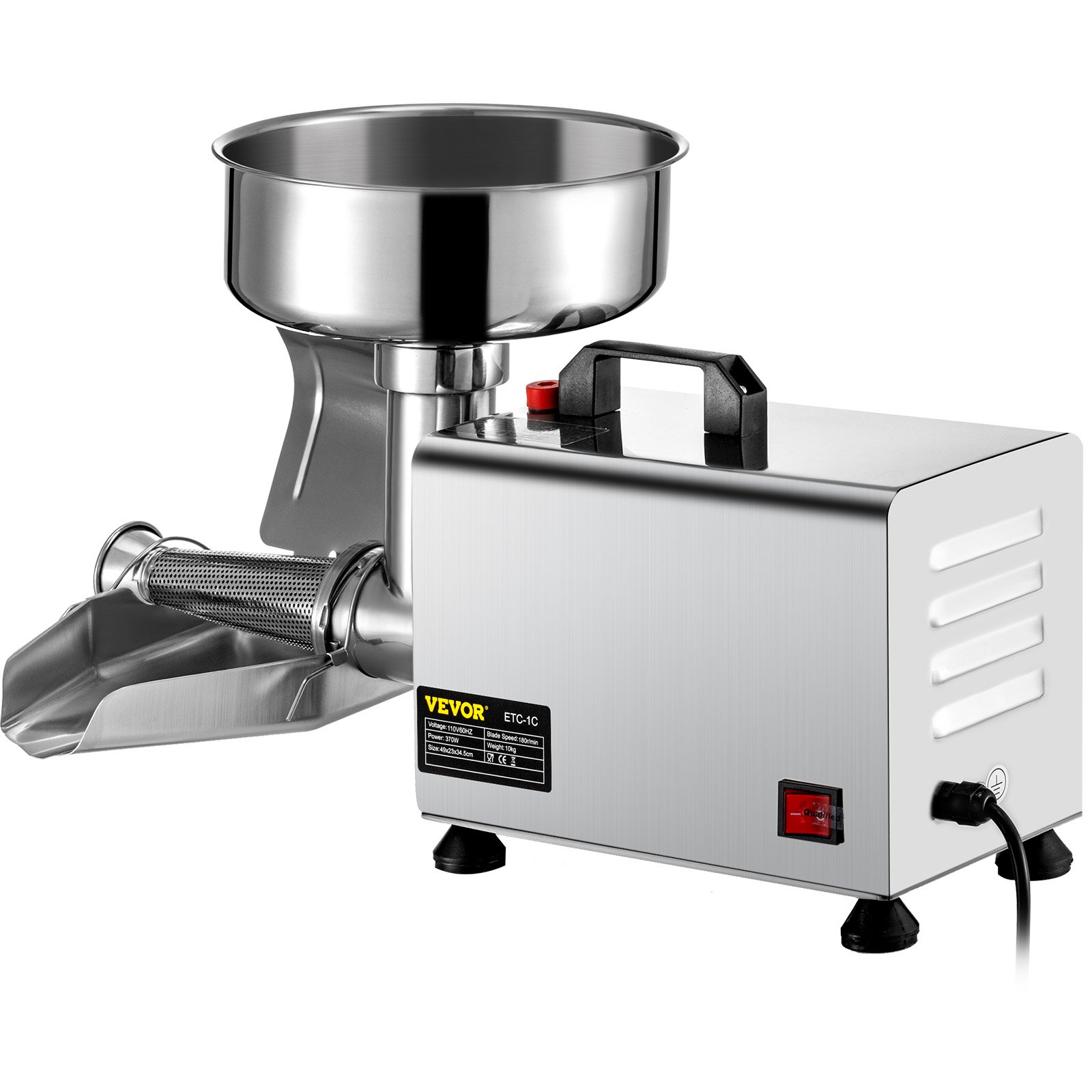 VEVOR Exprimidor ETC-1C Filtro Eléctrico para Tomates de Acero Inoxidable 370W Exprimidor Eléctricode para Salsa de Acero Inoxidable 90-160kg/h para Hacer Ketchup Salsa de Fresa Salsa de Arándano