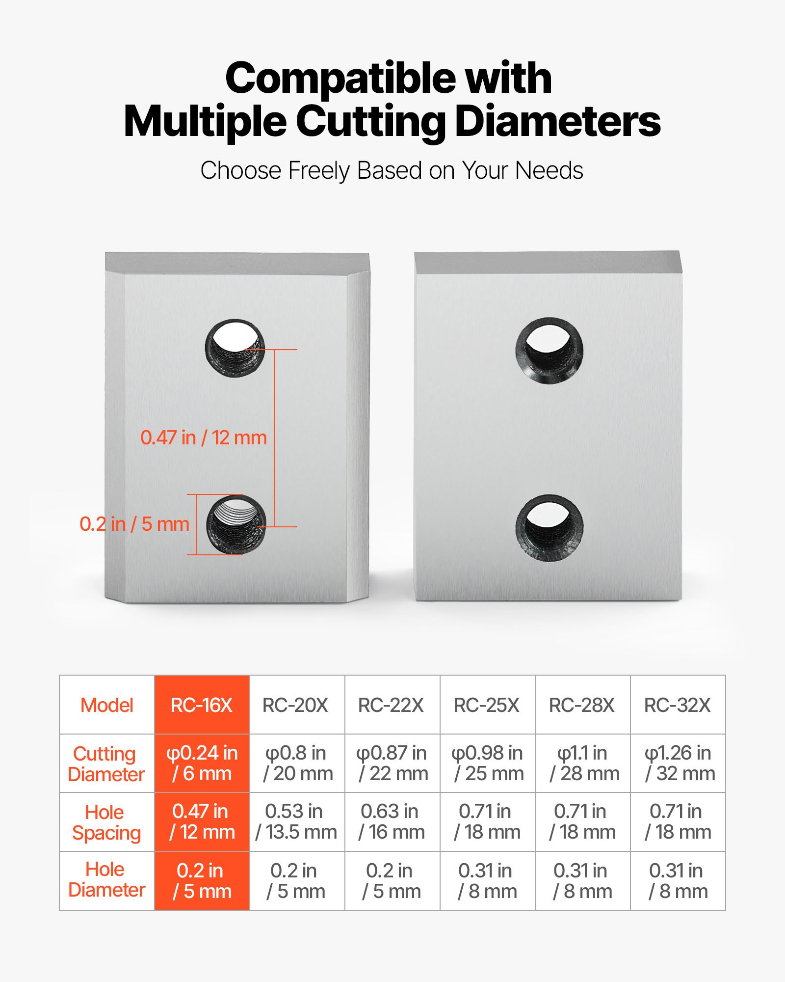 VEVOR Cuchillas Cortadoras de Varillas de Refuerzo, 16 mm Diámetro n.° 5, Doble Cara, Acero Cr12MoV de Alta Dureza, con Tornillos y Arandelas de Resorte, 22 x 17 x 8,5 mm, 6 uds, Color Plata