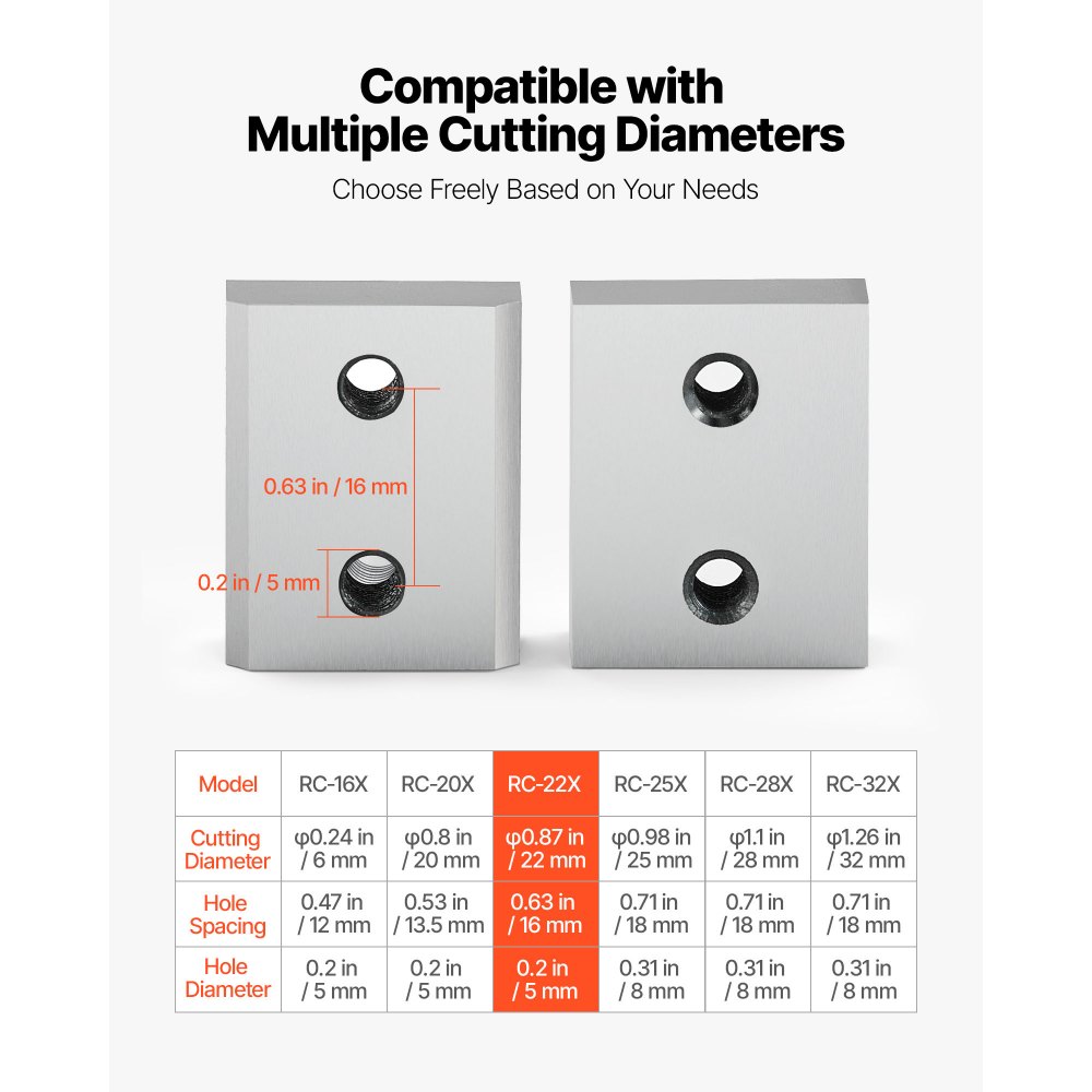 VEVOR Cuchillas de Repuesto para Cortar Varillas de Refuerzo, 22 mm Diámetro, n.° 7, de Doble Filo, Acero Cr12MoV de Alta Dureza, con Tornillos y Arandela Elástica, 28 x 20 x 10 mm, 6 uds, Plata