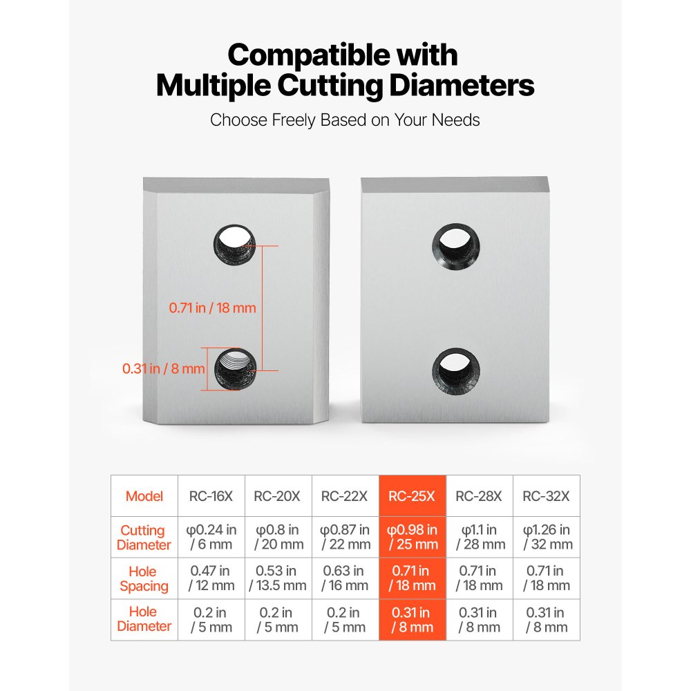VEVOR Cuchillas de Repuesto para Cortar Varillas de Refuerzo, 25 mm de Diámetro n.° 8, Doble Filo, Acero Cr12MoV de Alta Dureza, con Tornillos y Arandela Elástica, 6 uds, 32 x 27 x 12 mm, Plata