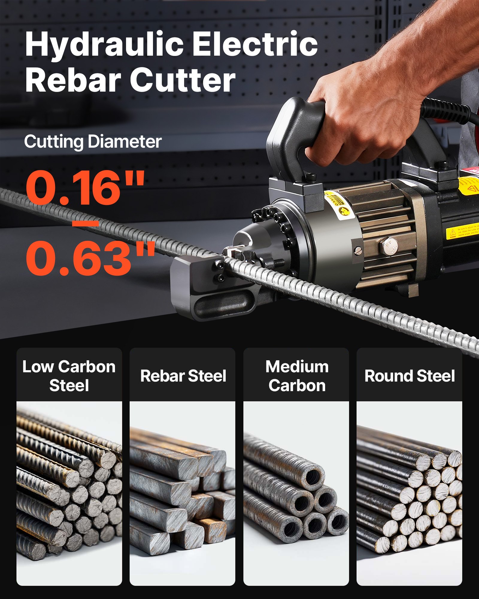 VEVOR Electric Hydraulic Bolt Cutter, 1000W Rebar Cutter, Cuts 4-16mm Rebar in 2 Seconds, Rebar Cutter with Oil-Rich Accessories, Black