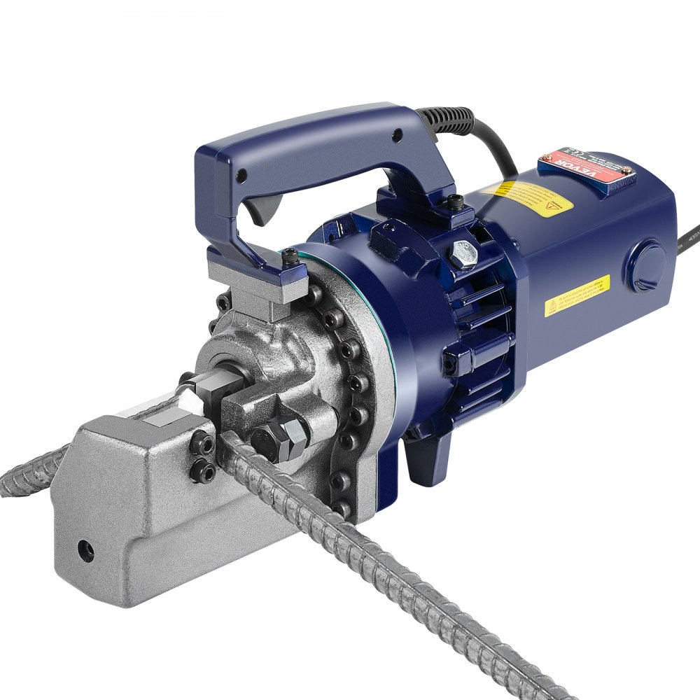 VEVOR Cortadora de Varillas de Refuerzo Hidráulica Eléctrica, 1700 W, hasta 5-25 mm en 4 Segundos, Acero de Alta Potencia con Caja de Herramientas y Lata de Aceite, Negro y Azul, 480 x 150 x 255 mm