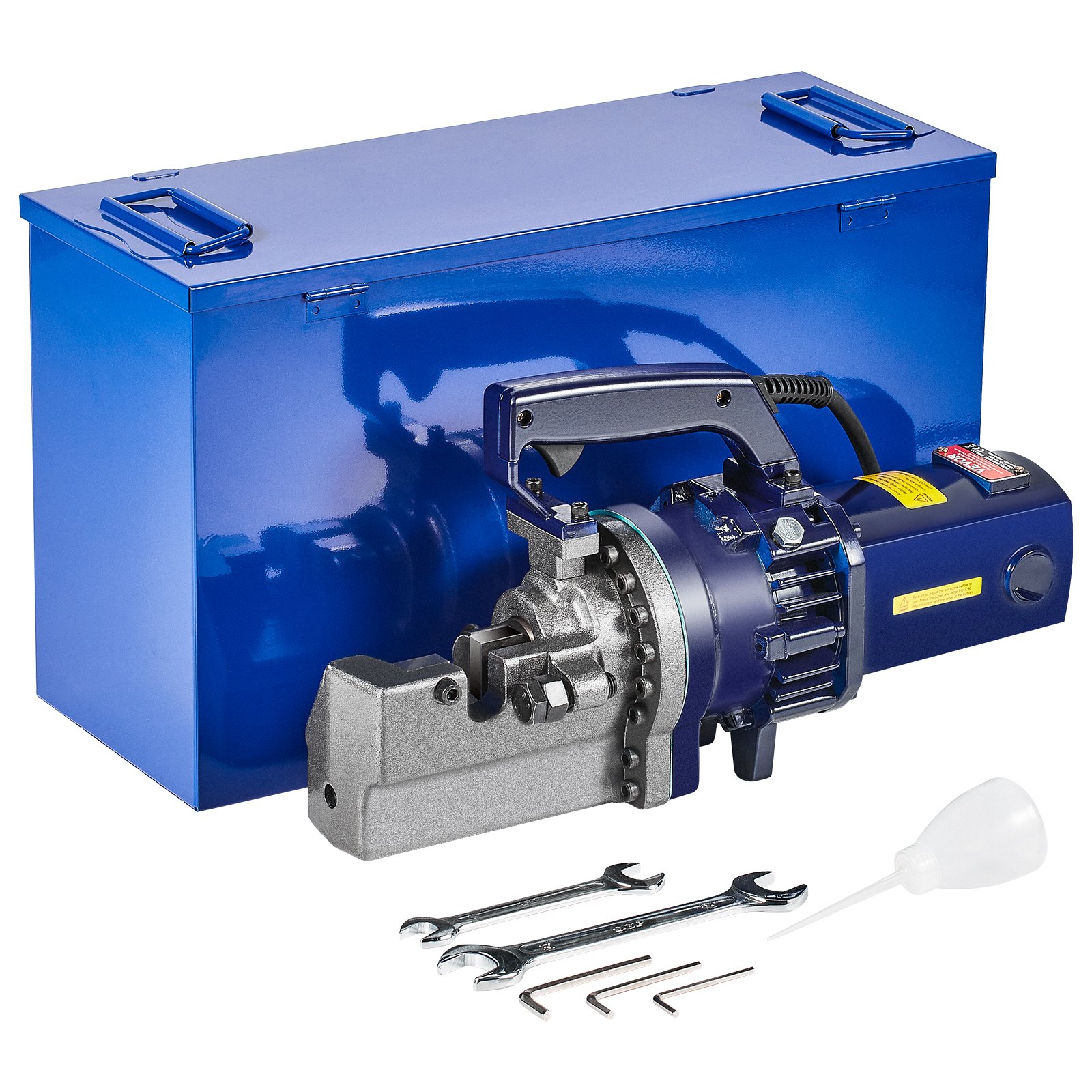 VEVOR Cortadora de Varillas de Refuerzo Hidráulica Eléctrica, 1700 W, hasta 5-25 mm en 4 Segundos, Acero de Alta Potencia con Caja de Herramientas y Lata de Aceite, Negro y Azul, 480 x 150 x 255 mm