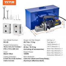 VEVOR Cortadora Varillas Refuerzo Hidráulica Eléctrica 1000 W 410 x 115 x 220 mm