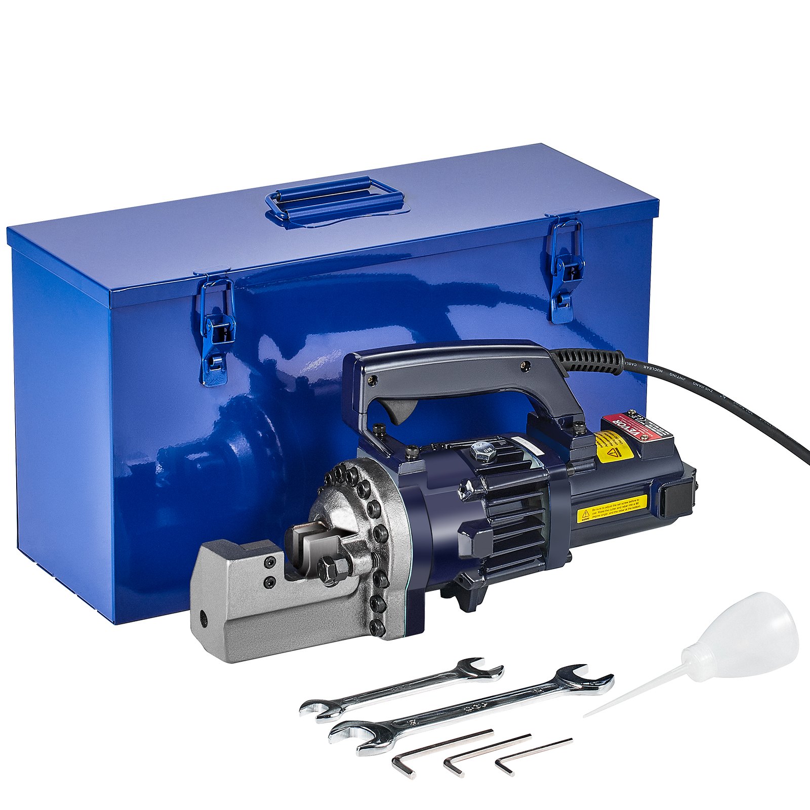 VEVOR Cortadora de Varillas de Refuerzo Hidráulica Eléctrica, 1000 W, hasta 4-20 mm en 3 Segundos, Acero de Alta Potencia con Caja de Herramientas y Lata de Aceite, Negra y Azul, 410 x 115 x 220 mm