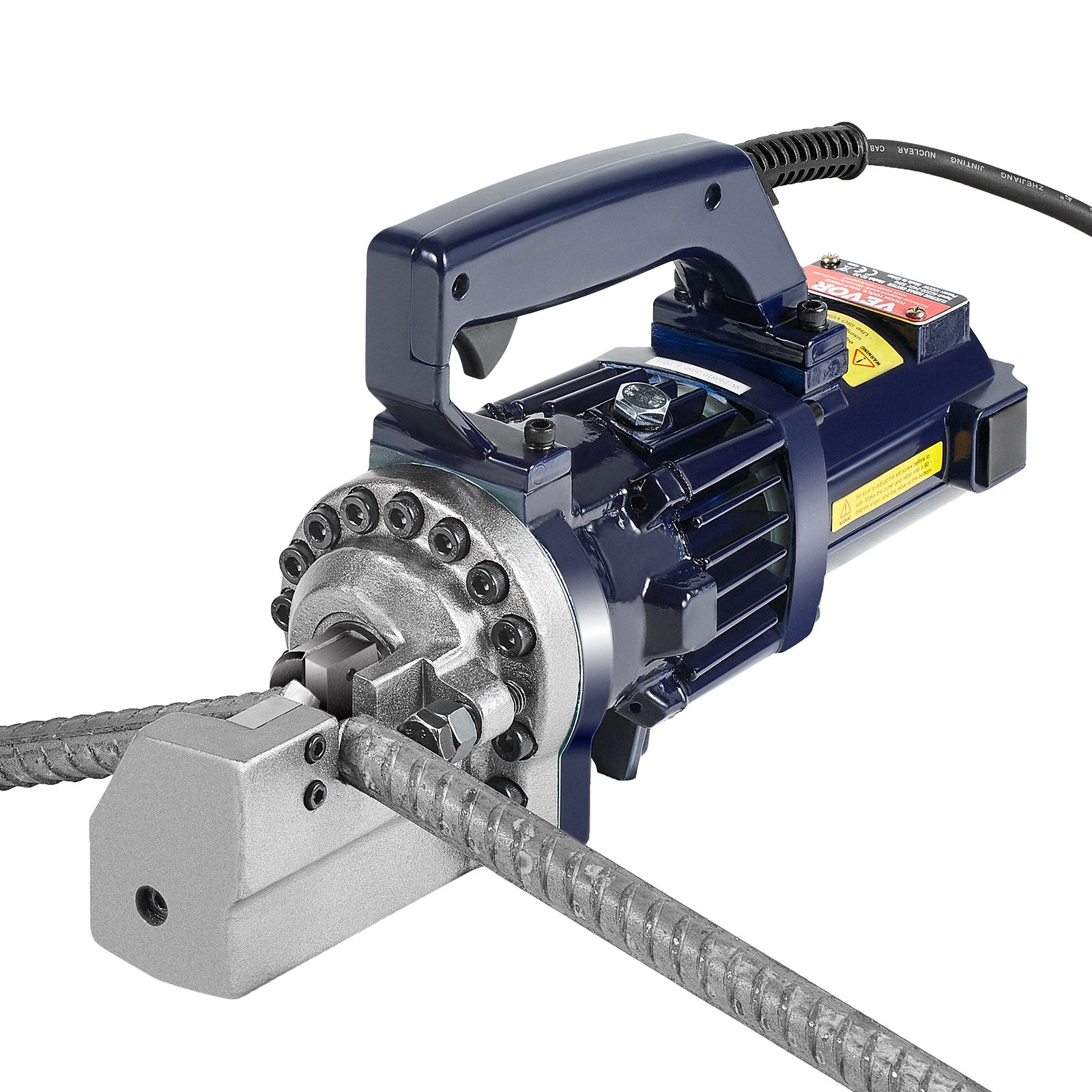 VEVOR Cortadora de Varillas de Refuerzo Hidráulica Eléctrica, 1000 W, hasta 4-20 mm en 3 Segundos, Acero de Alta Potencia con Caja de Herramientas y Lata de Aceite, Negra y Azul, 410 x 115 x 220 mm