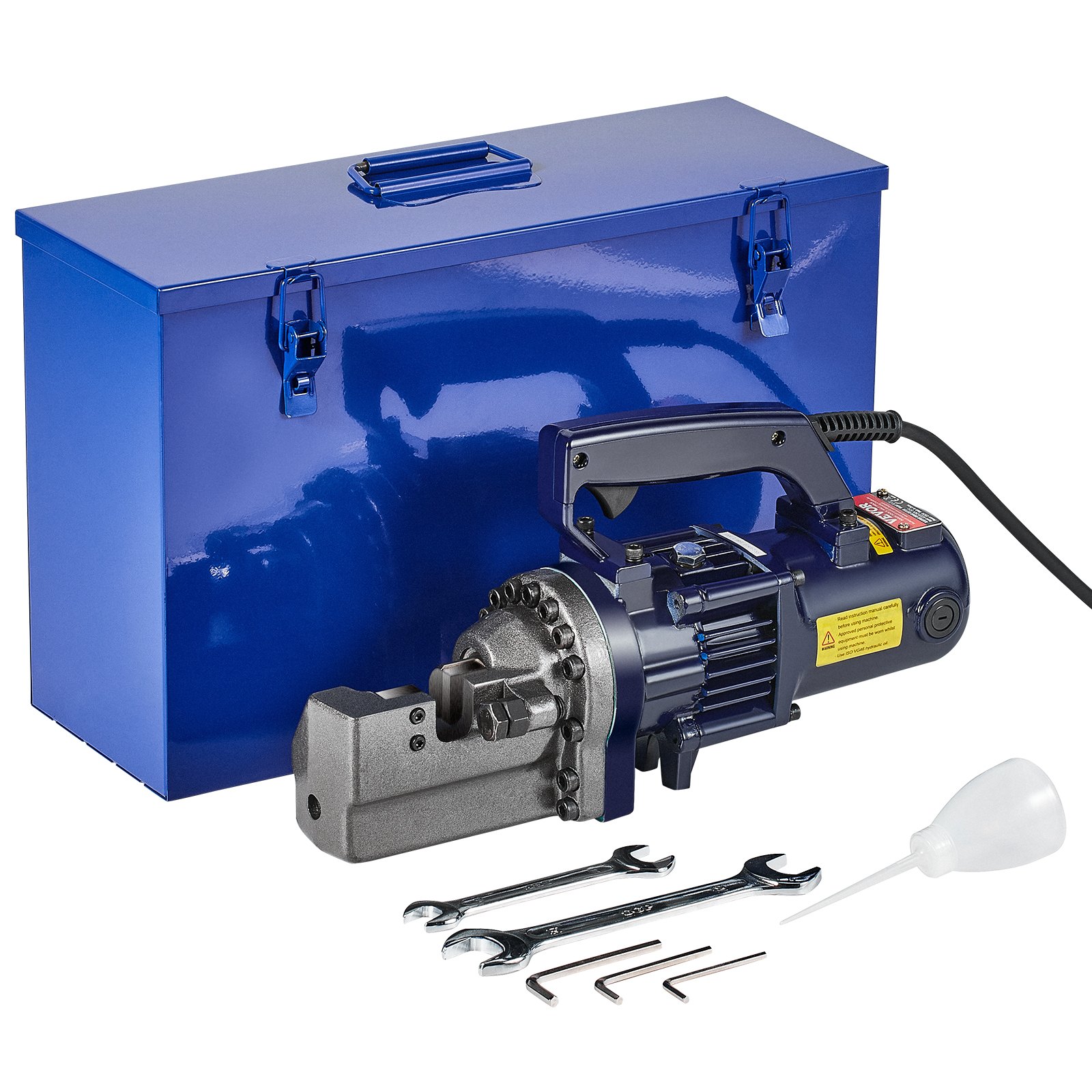 VEVOR Cortadora de Varillas de Refuerzo Hidráulica Eléctrica, 1350 W, hasta 4-22 mm en 3,5 Segundos, Acero Alta Potencia con Estuche de Herramientas y Lata de Aceite, Negro y Azul, 420 x 125 x 230 mm