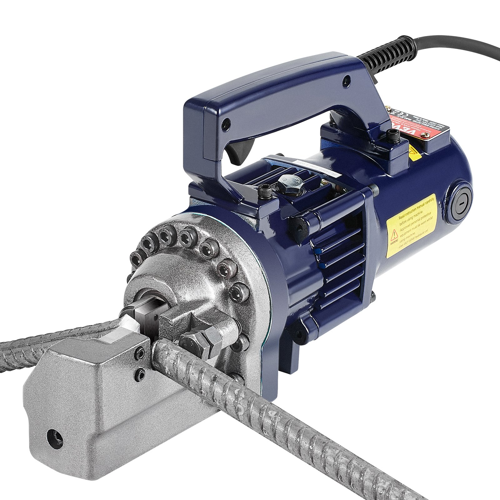 VEVOR Cortadora de Varillas de Refuerzo Hidráulica Eléctrica, 1350 W, hasta 4-22 mm en 3,5 Segundos, Acero Alta Potencia con Estuche de Herramientas y Lata de Aceite, Negro y Azul, 420 x 125 x 230 mm