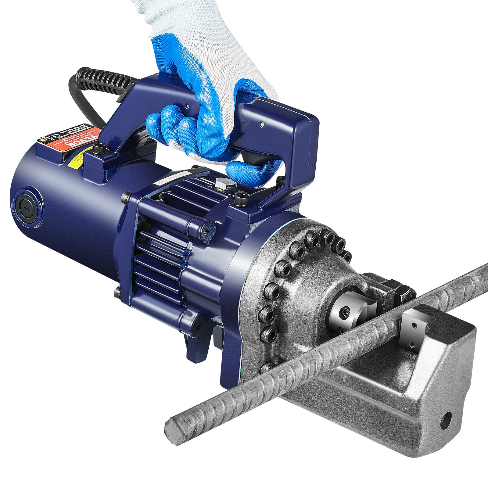 VEVOR Cortadora de Varillas de Refuerzo Hidráulica Eléctrica, 1350 W, hasta 4-22 mm en 3,5 Segundos, Acero Alta Potencia con Estuche de Herramientas y Lata de Aceite, Negro y Azul, 420 x 125 x 230 mm