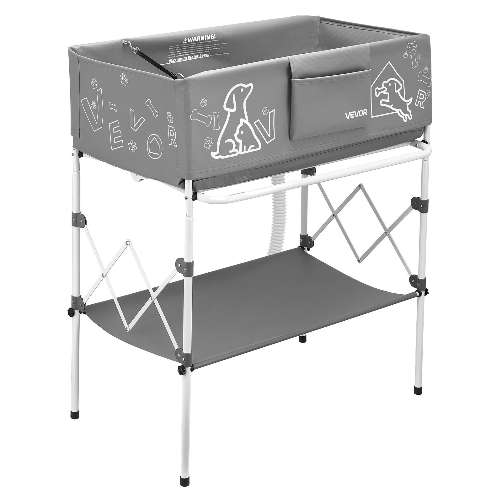 VEVOR Bañera Elevada para Perros Gatos con Soporte, Bañera Plegable Portátil para Mascotas Pequeñas y Medianas hasta 30 kg, Estación de Baño con Estructura en X, Desagüe, Estante y Barra para Toallas
