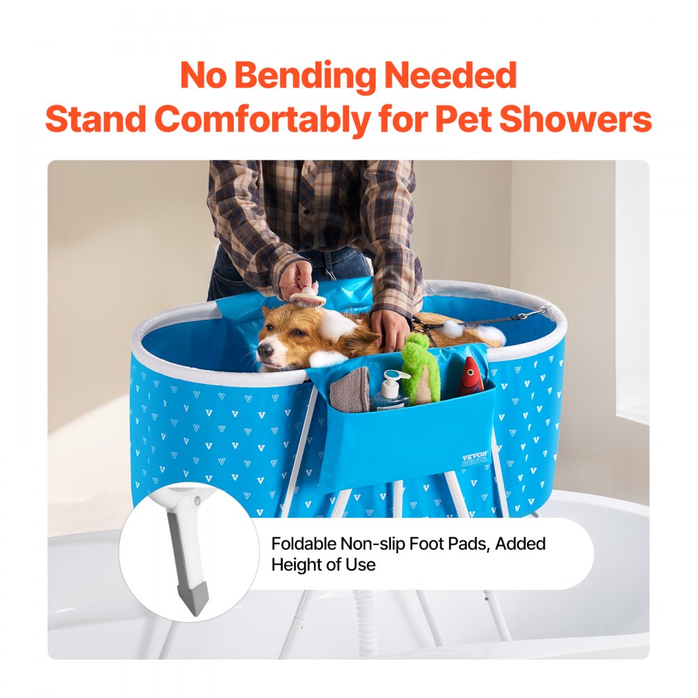 VEVOR Bañera Portátil para Perros, Elevada y Plegable, que Ahorra Espacio Drenaje Rápido, para Lavar y Asear Perros y Gatos Pequeños y Medianos Interiores y Exteriores, Azul Claro, 850 x 470 x 980 mm