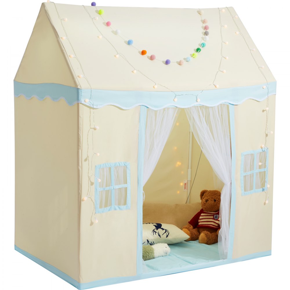 VEVOR Tienda de Campaña para Niños Cabaña para 1 a 5 Años Tienda de Campaña para Niños con Alfombra y Lámparas con Ventanas para Interior y Exterior Tienda de Campaña Castillo para Niños, Color Beige