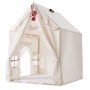 VEVOR Kids Play Tent 2 in 1 Wood Frame Toddler Tent with Padded Mat Beige, for Girls Boys Birthday Play, Indoor & Outdoor Playhouse, Cozy Reading Corner, with Stars Lights, Pompoms, Breathable Window