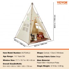 VEVOR Tienda de Juegos para Niños de 1 a 5 Años Tienda Tipi Plegable, Beige