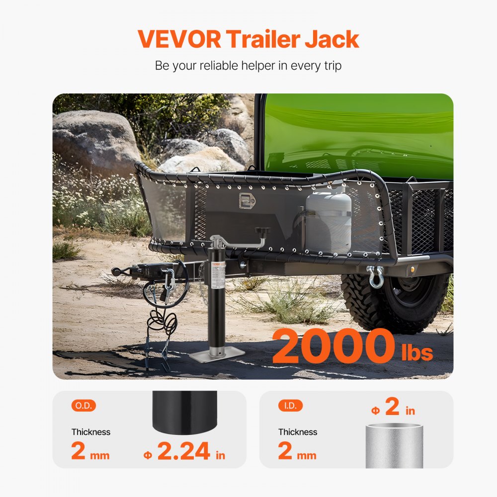VEVOR trailer jack, 907kg dynamic lifting capacity, weldable, swivel support with pipe mounting, 283-533mm support leg for caravans, horse trailers, utility trailers & yacht trailers