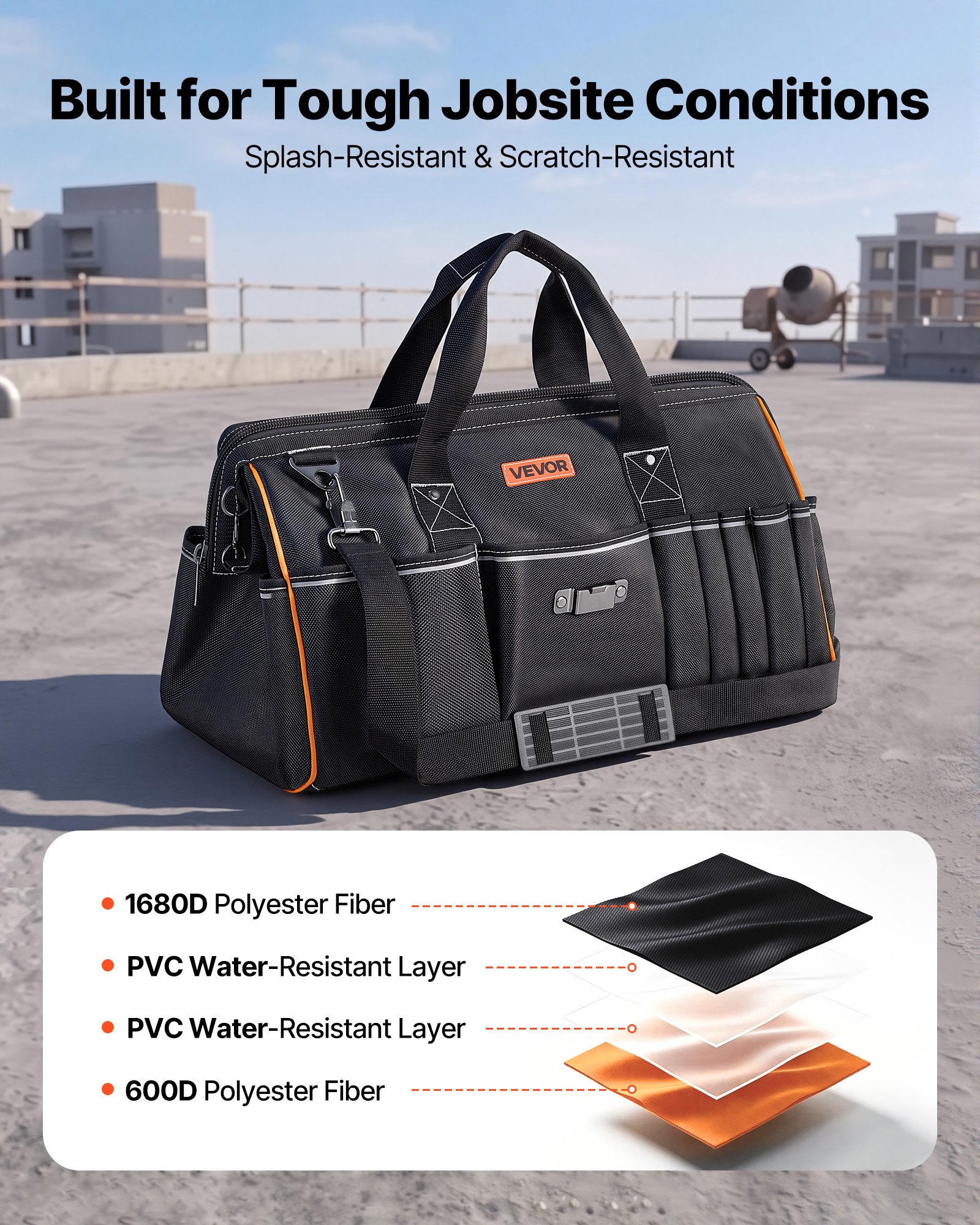VEVOR Bolsa de Herramientas de 510 mm con 33 Bolsillos, Poliéster 1680D, Bolsa Organizadora Portátil con Asa, Correa de Hombro Ajustable, Cremallera Grande para Contratistas Electricistas Mecánicos