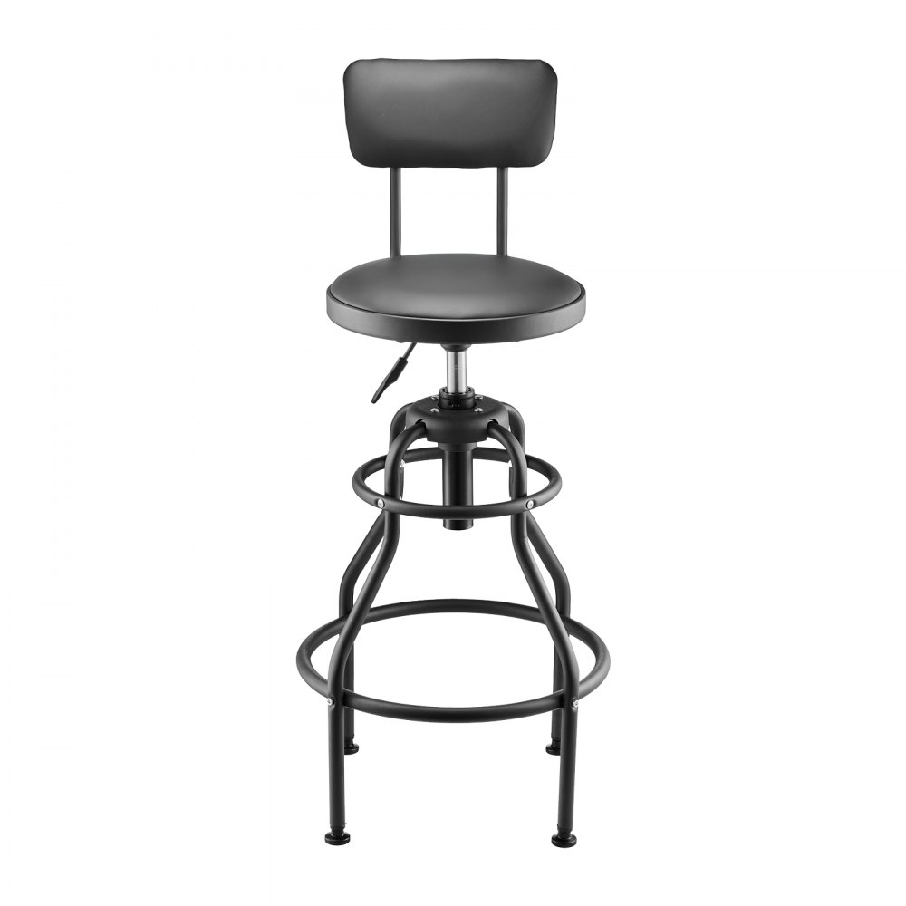VEVOR Taburete de Taller con Respaldo Asiento de Garaje Carga de 136 kg Taburete de Trabajo Altura Ajustable 103-114 cm Giratorio de 360° para Garaje, Taller, Reparación de Automóviles, Negro