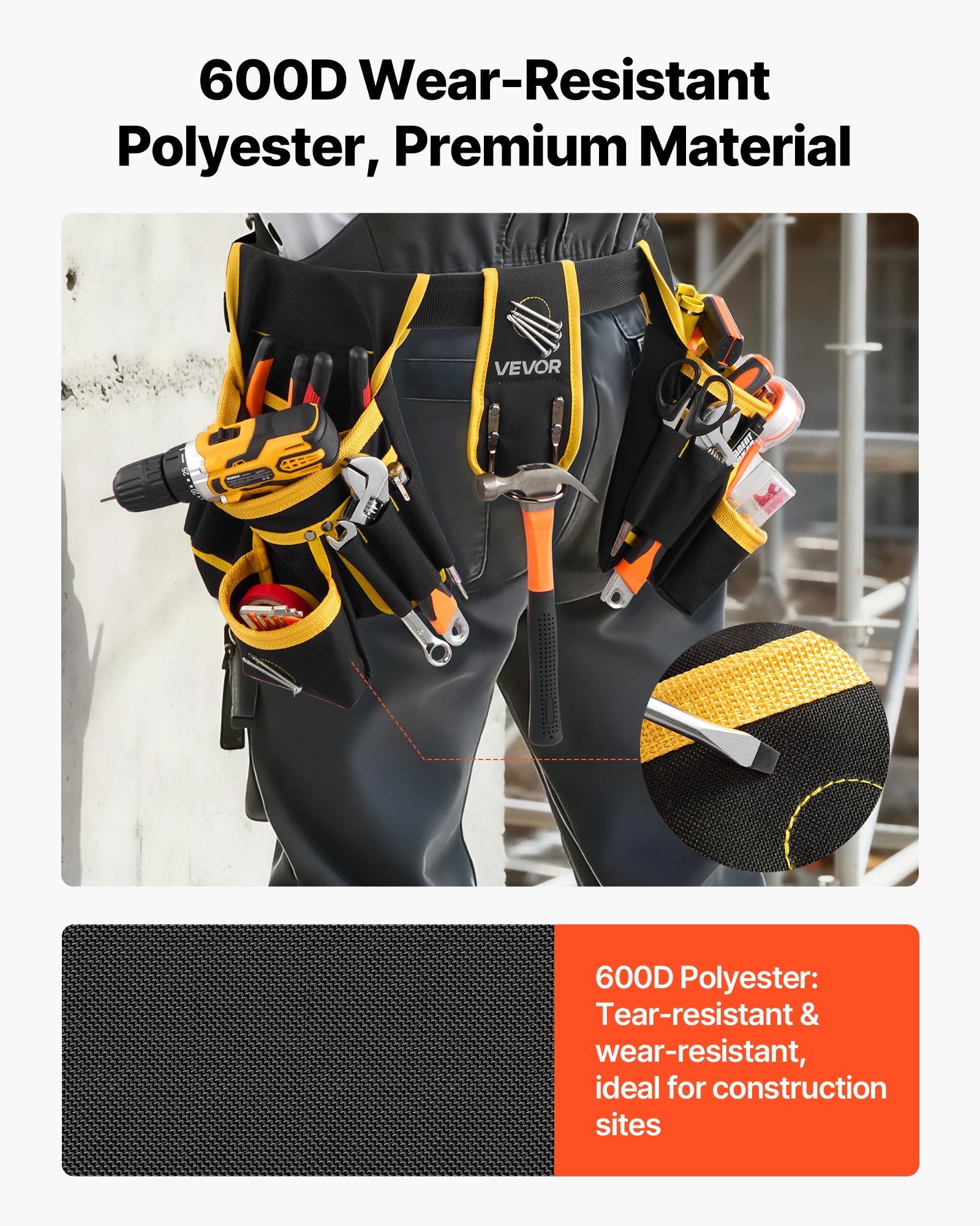 VEVOR Cinturón Portaherramientas Magnético para Artesanos, con 28 Bolsillos, Funda Portaherramientas, para Electricistas, Carpinteros y Trabajadores de la Construcción, Ajustable de 787 a 1219 mm
