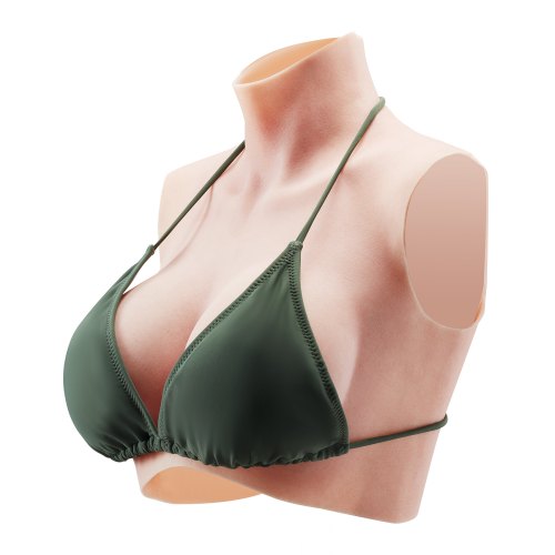 VEVOR Pechos Falsos de Silicona Copa C Cuello Alto Coraza de Silicona Formas de Pecho Relleno de Silicona Líquida Pechos Artificiales para Cosplay de Transexuales, Drag Queens, Color Marfil