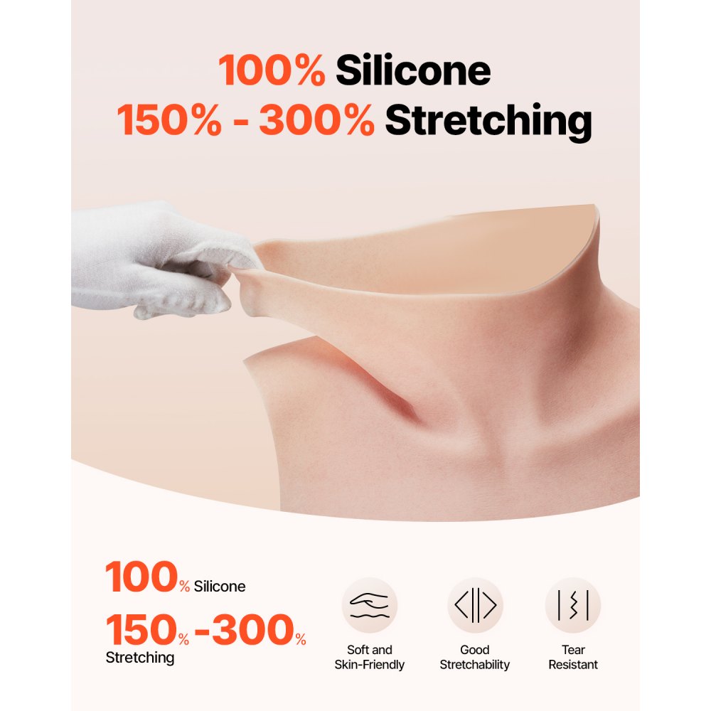 VEVOR Pechos Falsos de Silicona Copa C Cuello Alto Coraza de Silicona Formas de Pecho Relleno de Silicona Líquida Pechos Artificiales para Cosplay de Transexuales, Drag Queens, Color Marfil